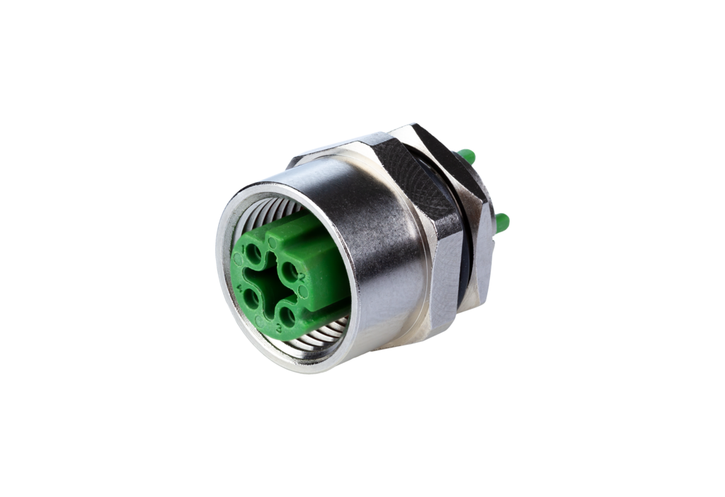 PC board jack M12, D-coded, 4-pole, IP67