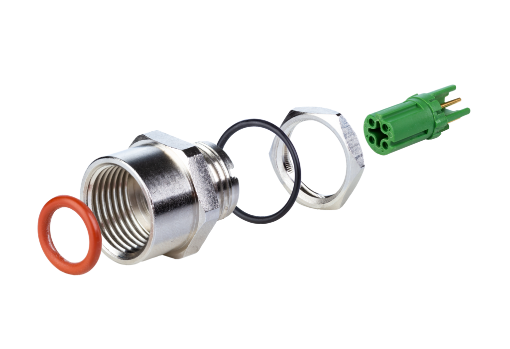PC board jack M12, D-coded, 4-pole, IP67, <br />in individual parts