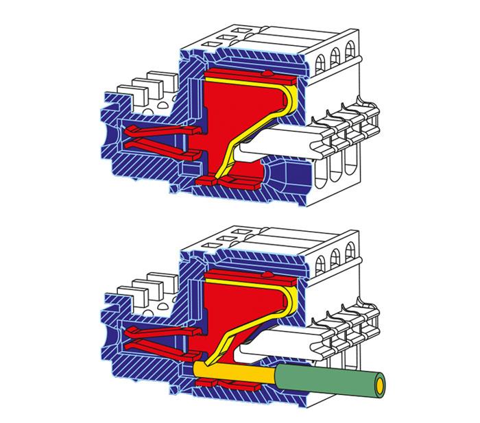 Spring clamp terminal block with leaf spring